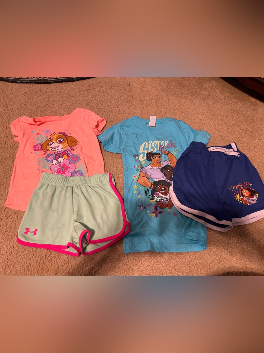 2 outfits lot of 4, Under Armour— Girls' paw patrol skye and Encanto Tee Bundle